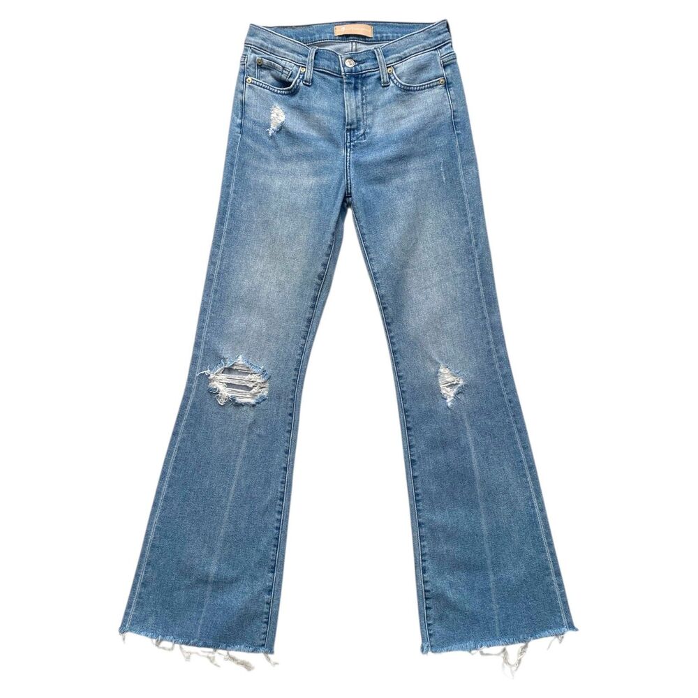 7 For All Mankind Luxe Vintage Dojo Flare Mid-Rise Jeans Blue Distressed Size 26